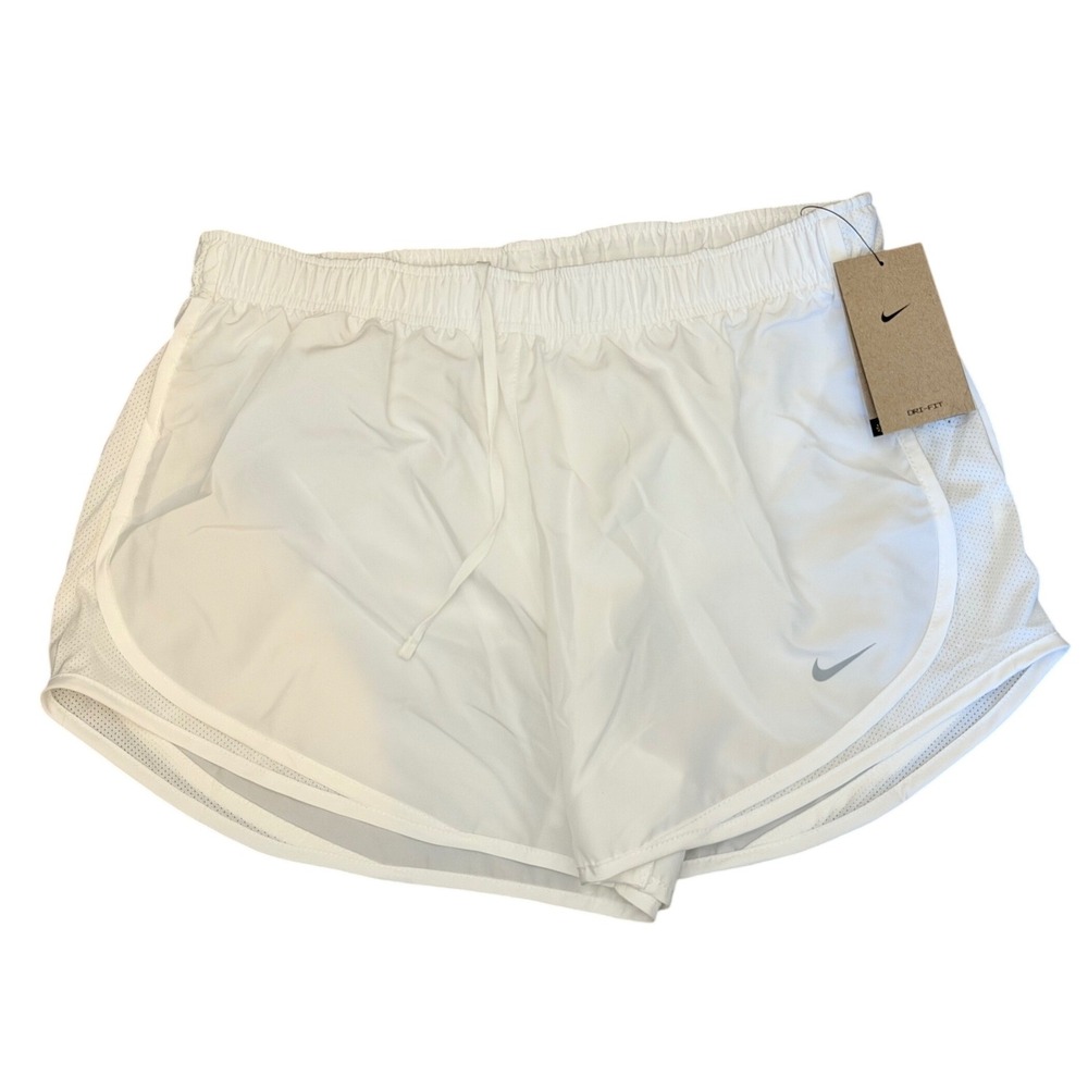 Nike Dri-FIT Women White Running Shorts Mesh Panels Large NEW